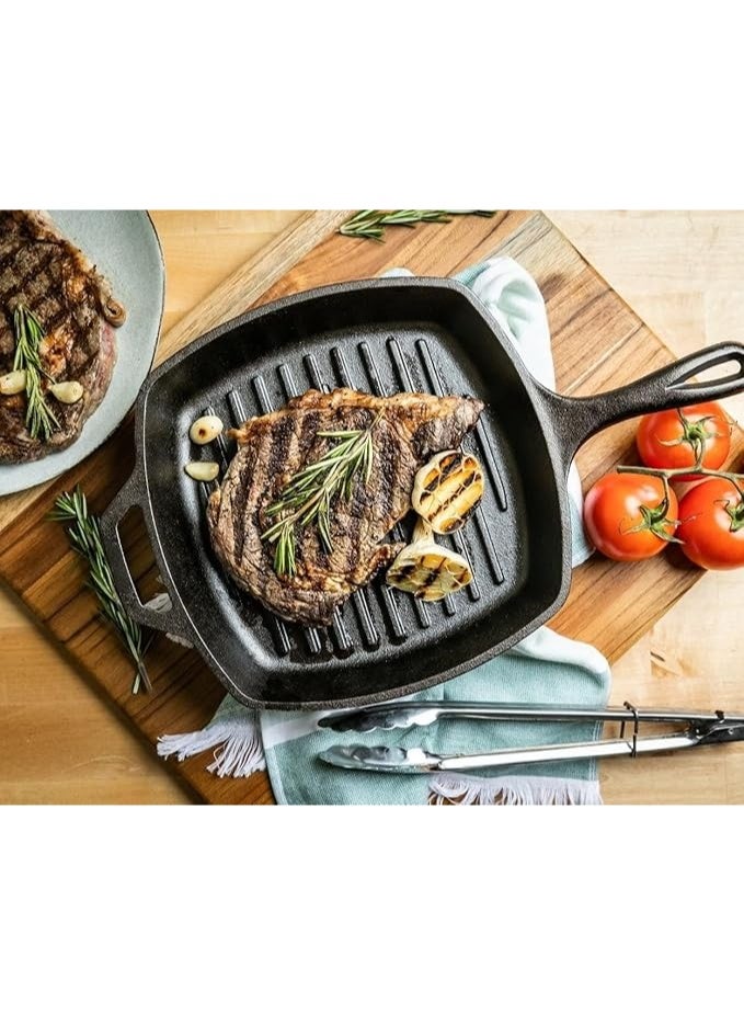 Arabest Prestige Cast Iron Grill 25cm/9.8" | Iron Grill Pan with Handle | Pre Seasoned Induction Cookware Black - PR48886 - Image 2